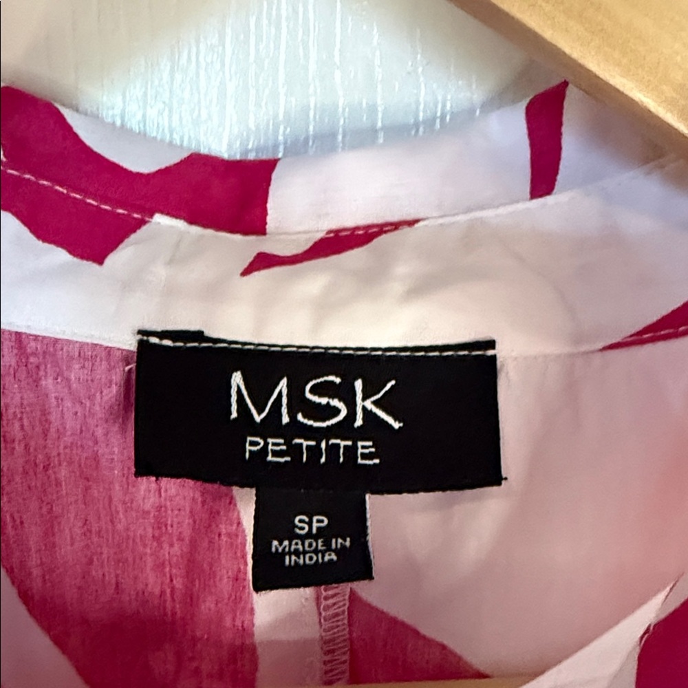 MSK Fuchsia and White Floral Tie-Waist Shirt Dress - Picture 3 of 4